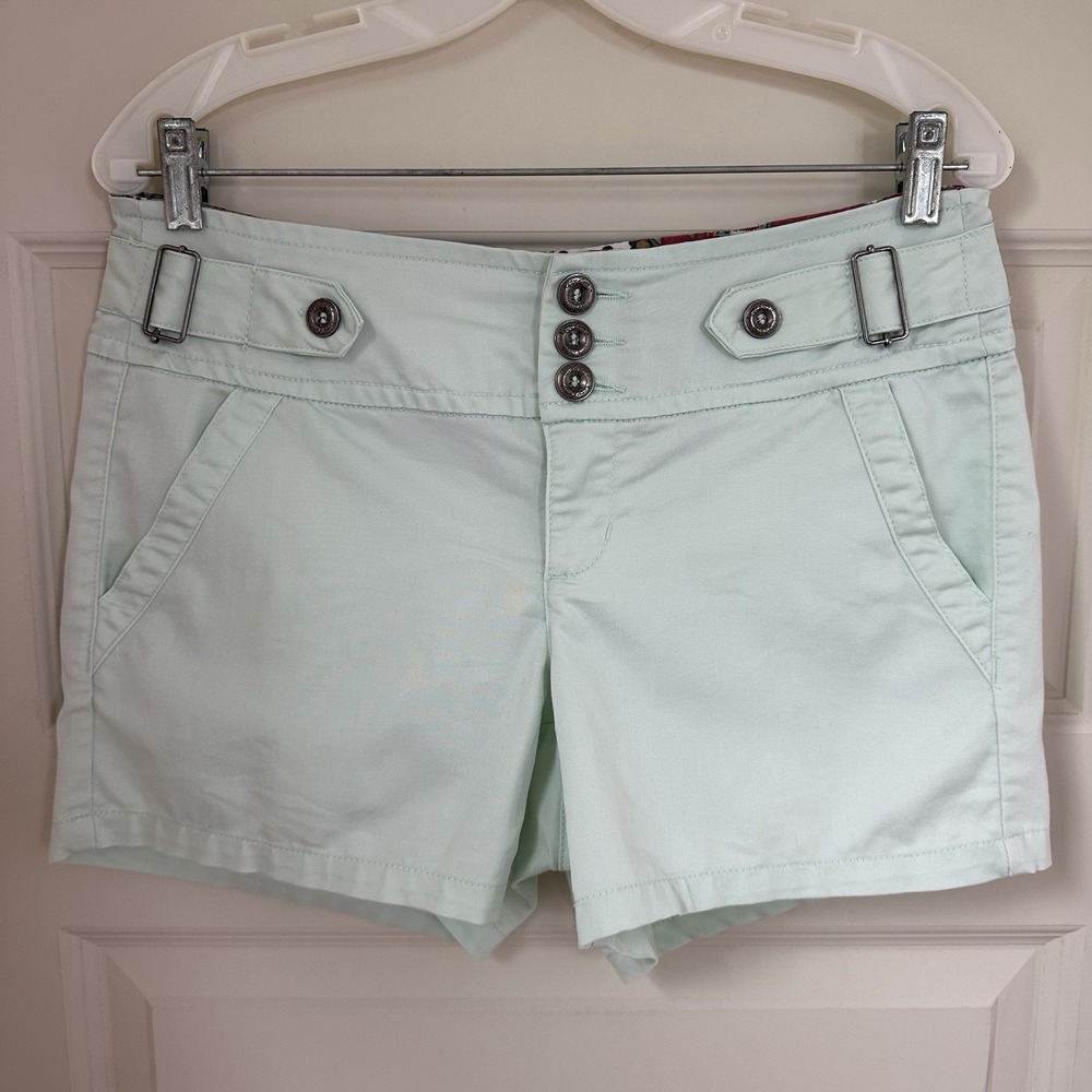 Y2K One5One Women's AQUA LUNA Green Shorts 3 Button Fly Pockets Stretch SZ 8